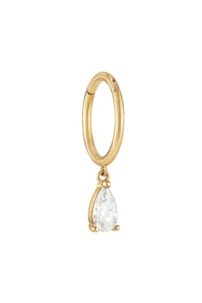 14K 18K Solid Gold Minimalist Teardrop Cz Dangle Earring Hoop Clicker Ring