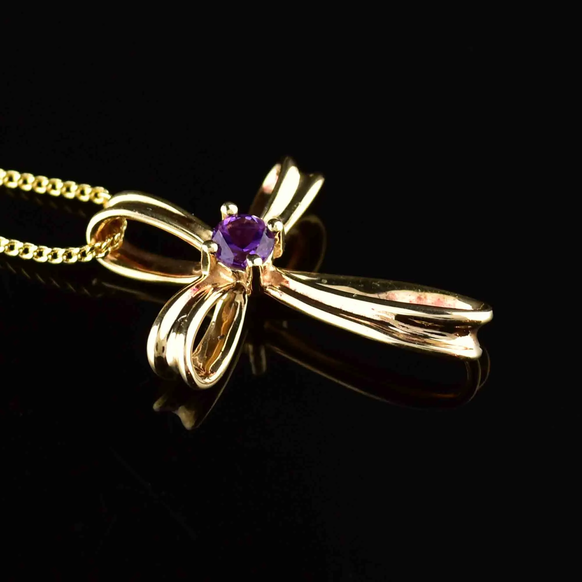 14K Gold Amethyst Cross Pendant Necklace