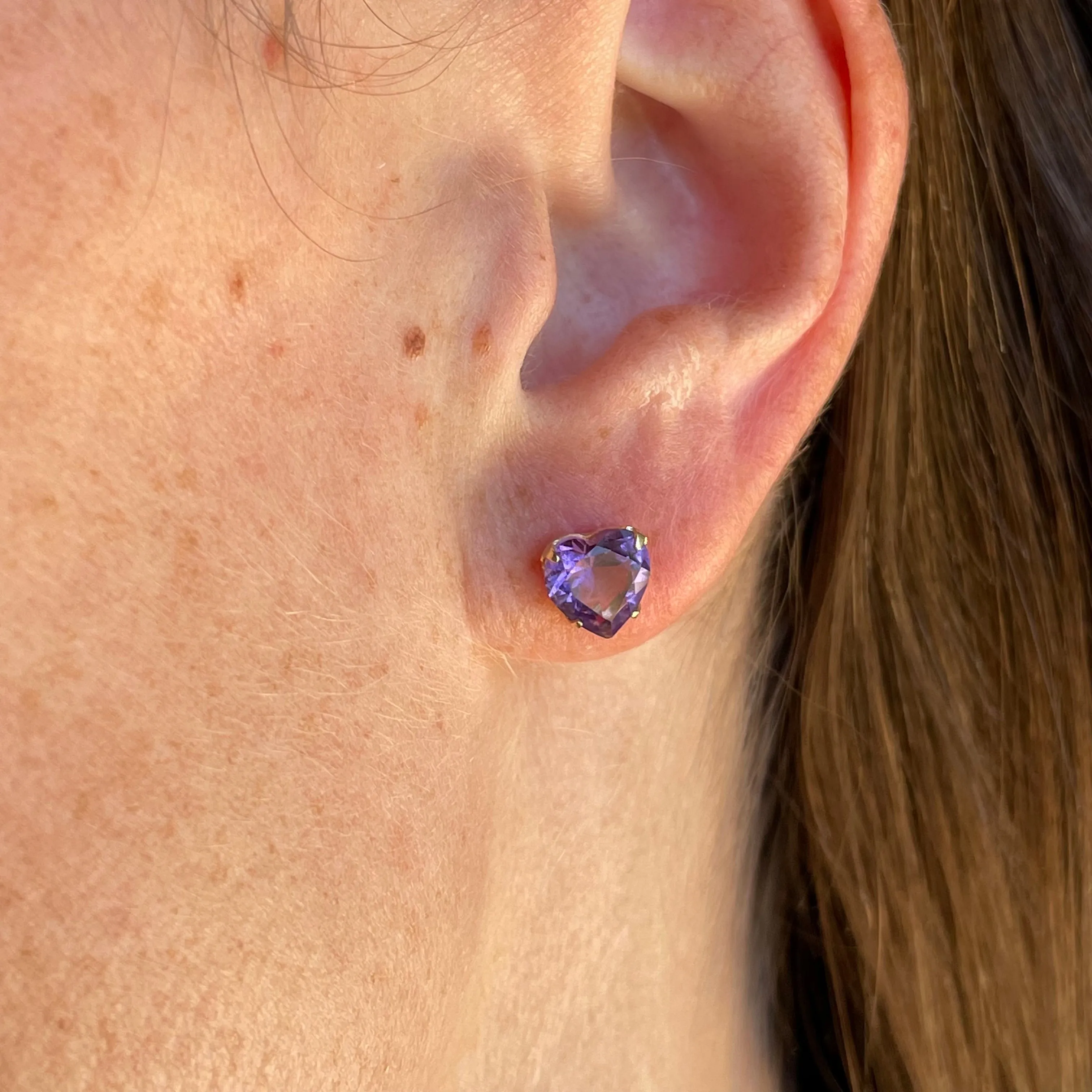 14K Gold Amethyst Heart Post Earrings