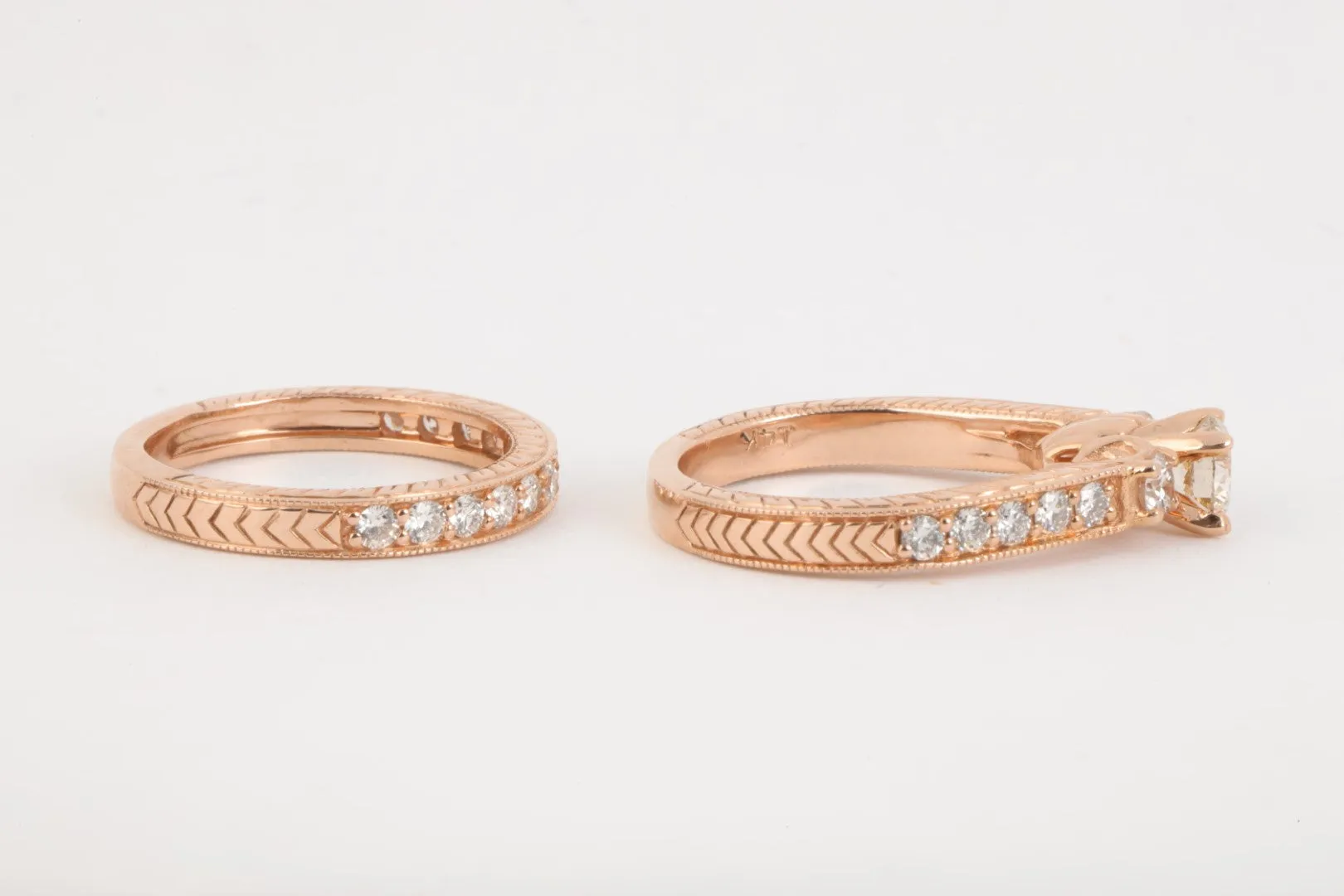 14k Rose Gold 1.83tcw Diamond Wedding Ring Set Size 5.25 (7.63g.)