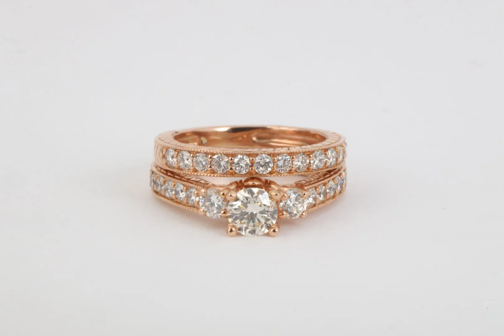 14k Rose Gold 1.83tcw Diamond Wedding Ring Set Size 5.25 (7.63g.)