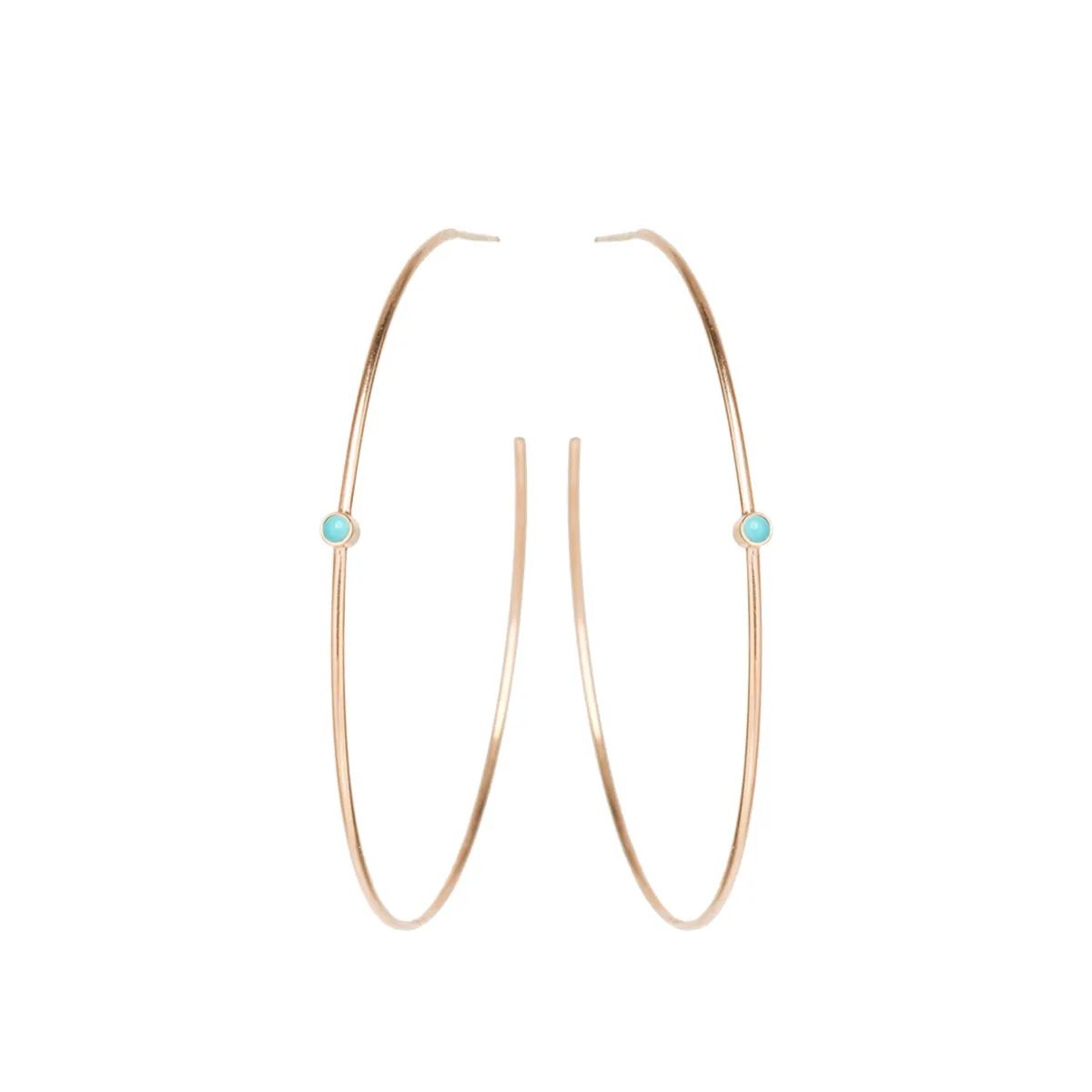 14k Turquoise Bezel Center Hoops