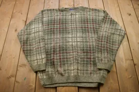 1990s Vintage Liberty Plaid Knitted Sweater / Made in USA / Vintage 90s Crewneck / Pattern Sweater / Outdoor / Pullover Sweatshirt