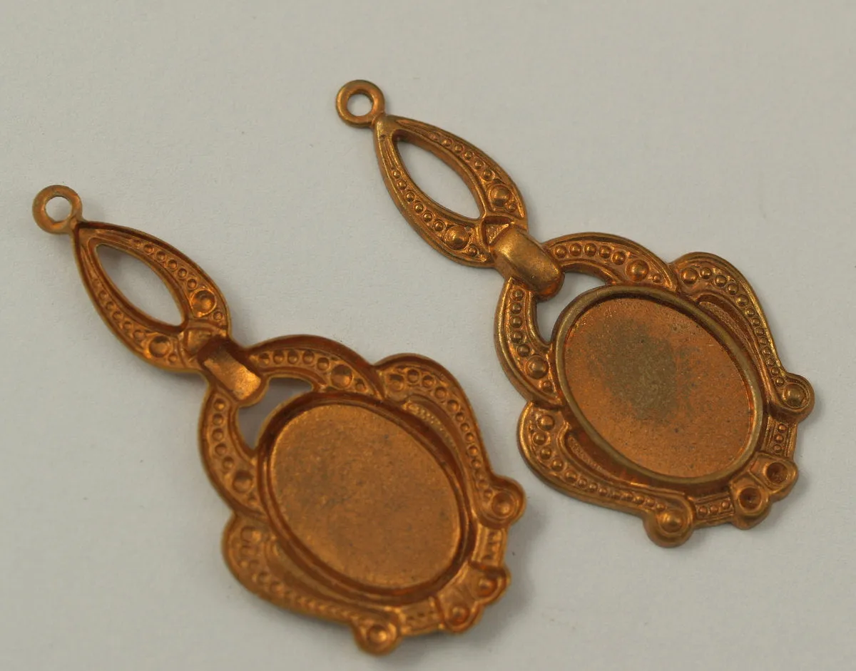 2 Vintage 42x20 Mm Copper Plated Brass Pendant Base (14x10 Mm)