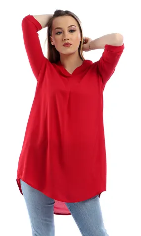 53329 3/4 Sleeves V-Neck Slip On Red Chiffon Tunic Top