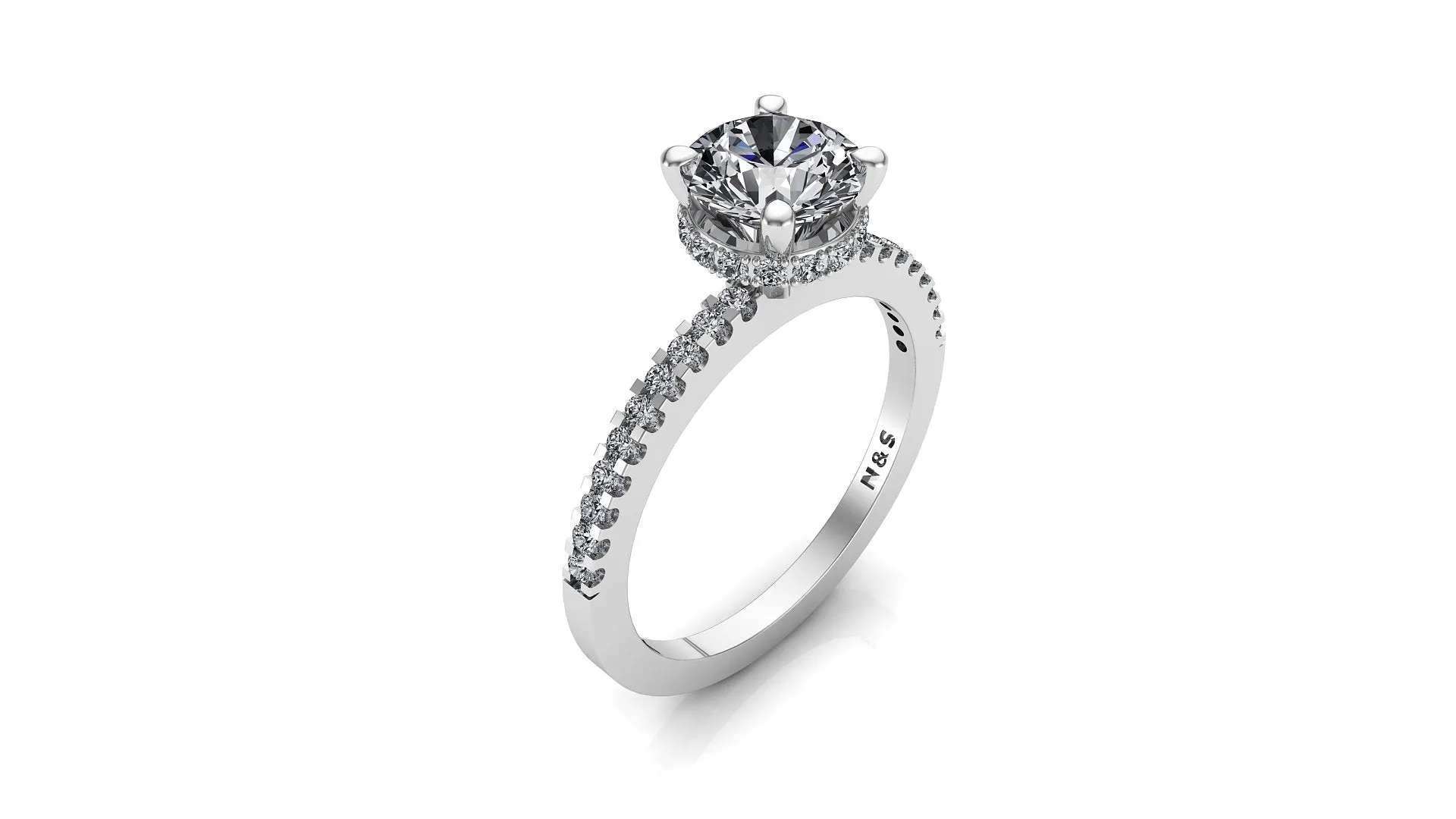 6.0mm (0.80ct) Monique ForeverOne Round Moissanite Four Prong Diamond Underhalo Engagement Ring 14K Gold MOENG064