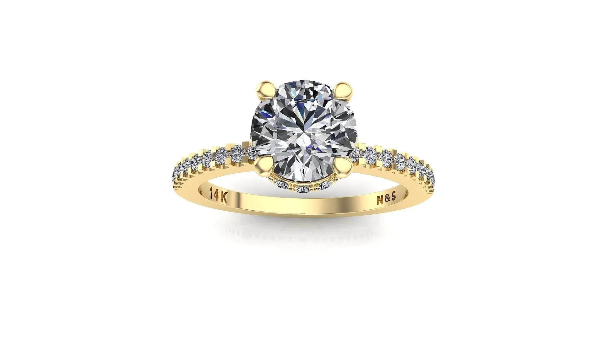 6.0mm (0.80ct) Monique ForeverOne Round Moissanite Four Prong Diamond Underhalo Engagement Ring 14K Gold MOENG064