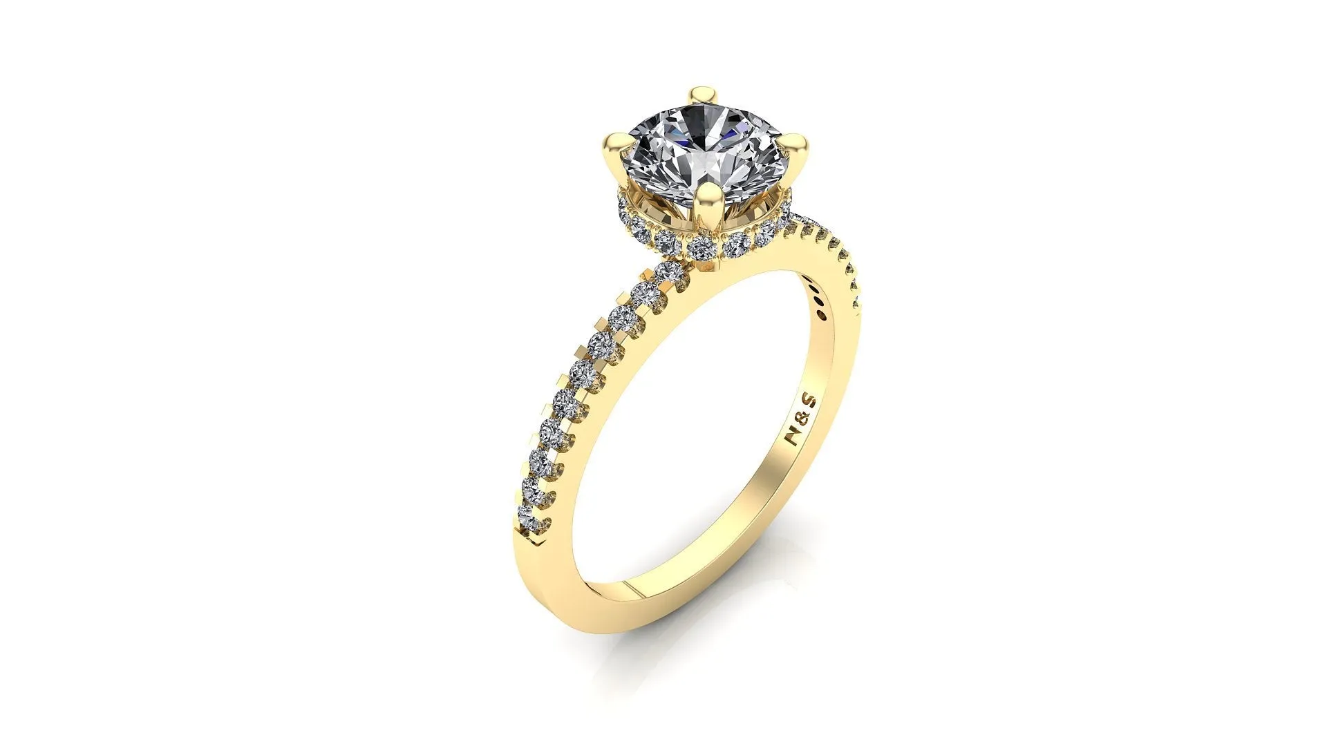 6.0mm (0.80ct) Monique ForeverOne Round Moissanite Four Prong Diamond Underhalo Engagement Ring 14K Gold MOENG064