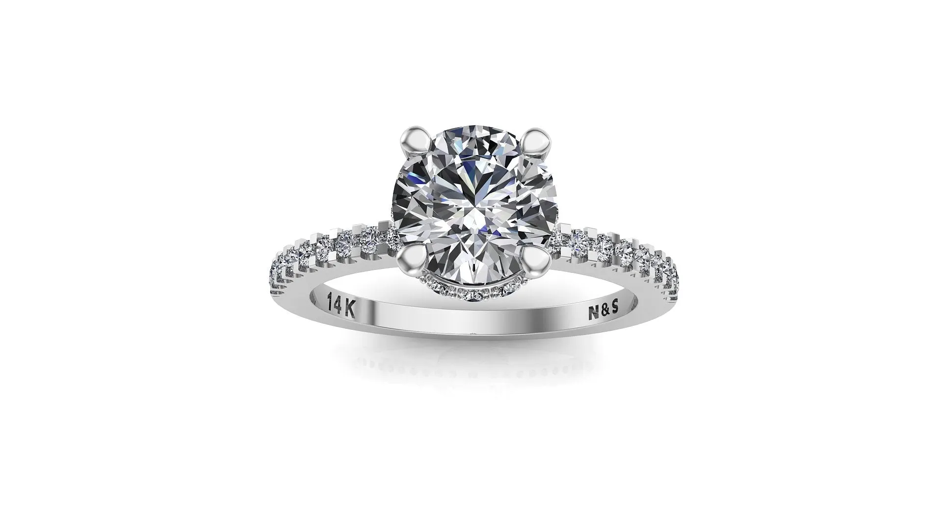 7mm (1.20ct) Monique ForeverOne Round Moissanite Diamond Underhalo Engagement Ring 14K Gold MOENG027