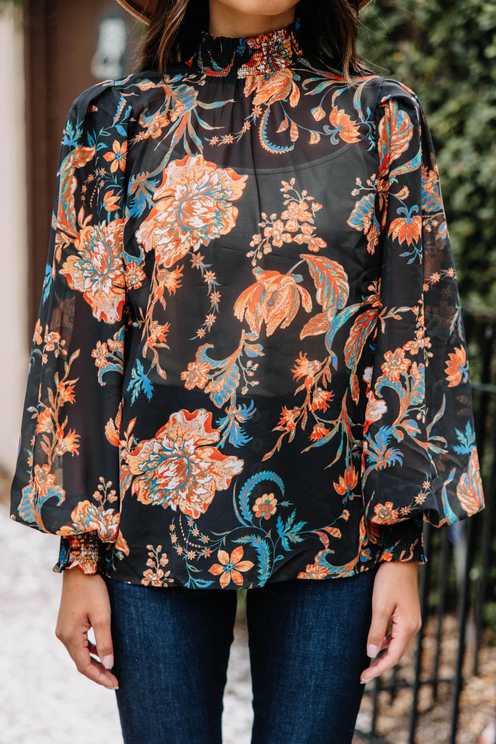 All I Need Black Floral Blouse