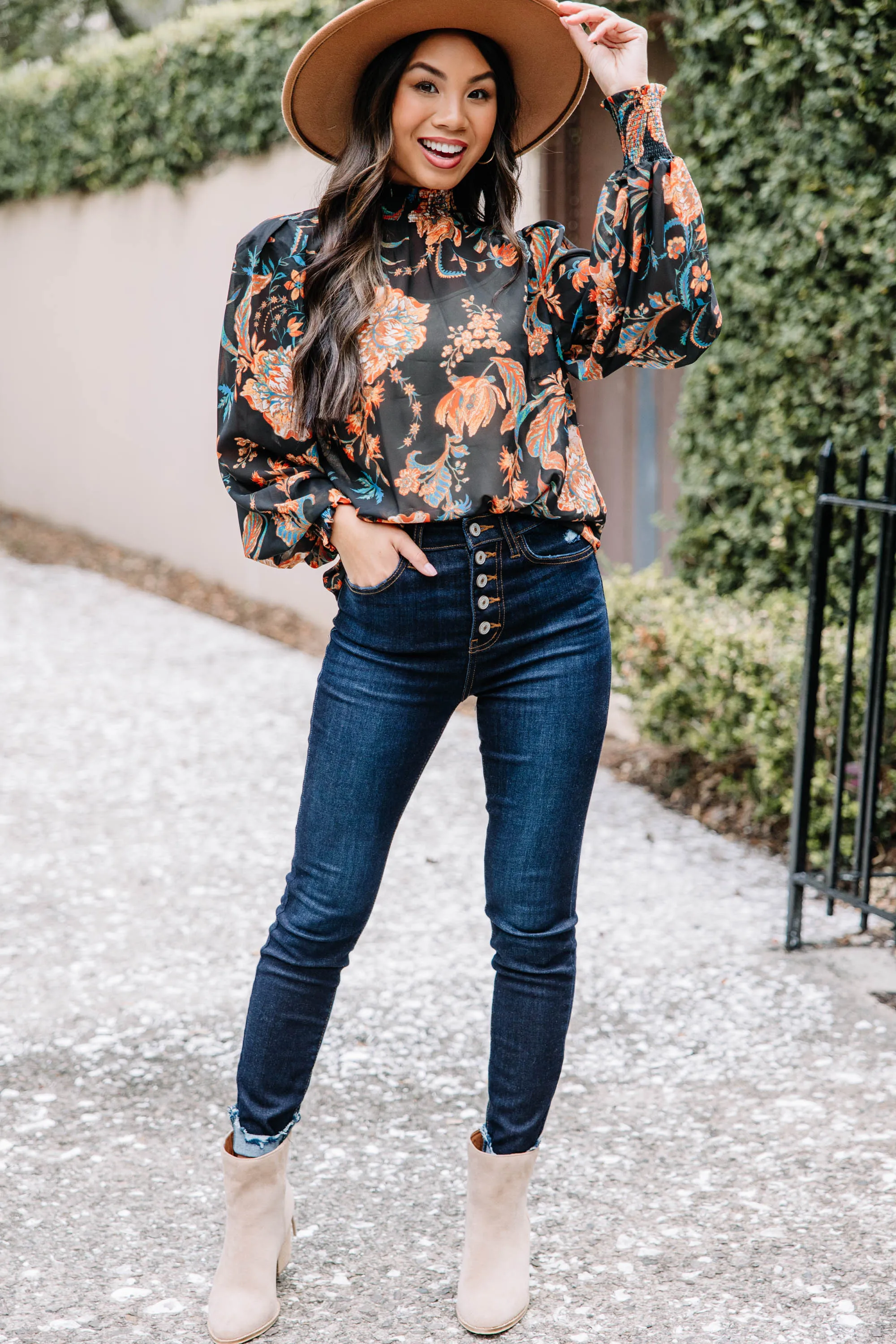 All I Need Black Floral Blouse