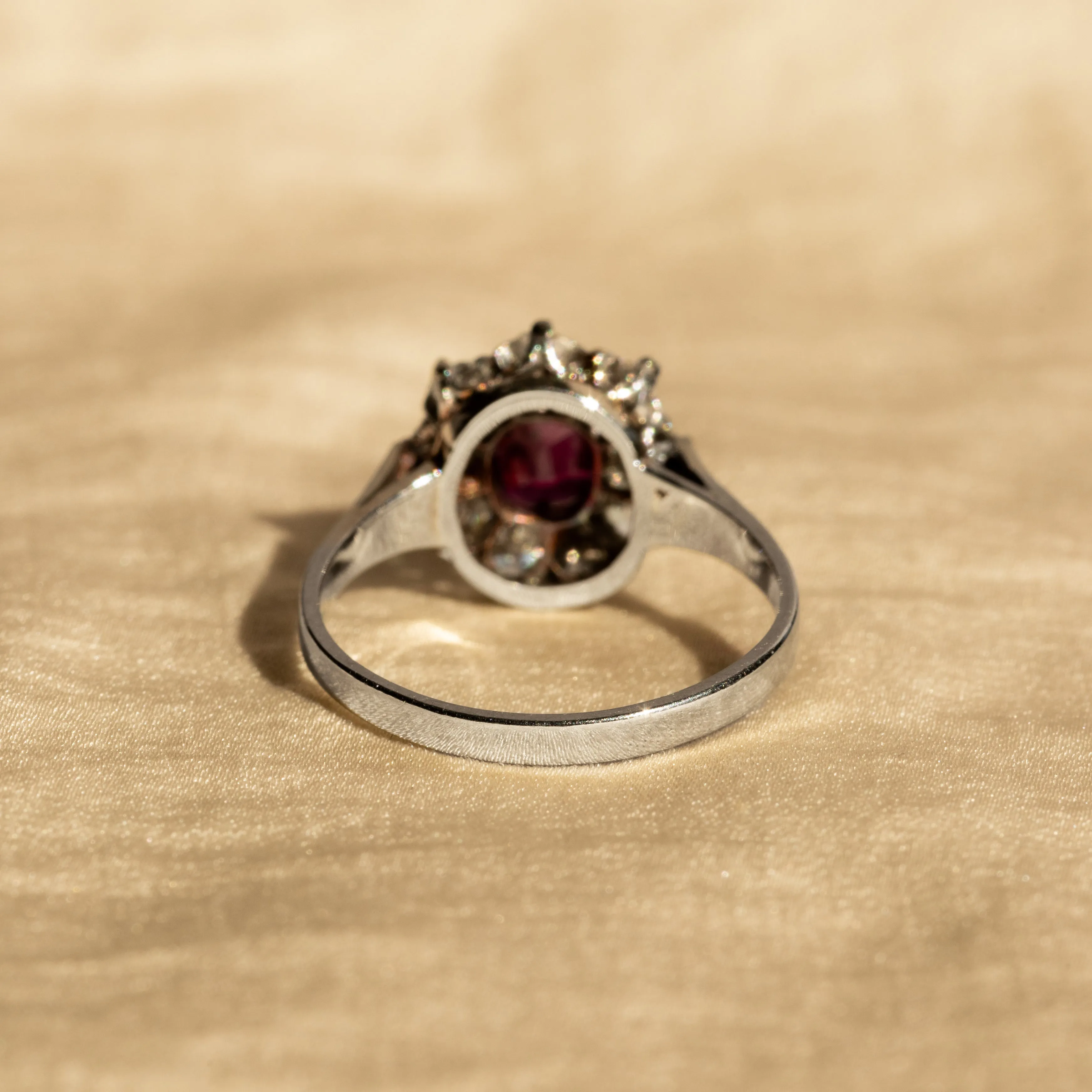 Art Deco 0.35 Carat Oval Natural Ruby Diamond Halo Ring