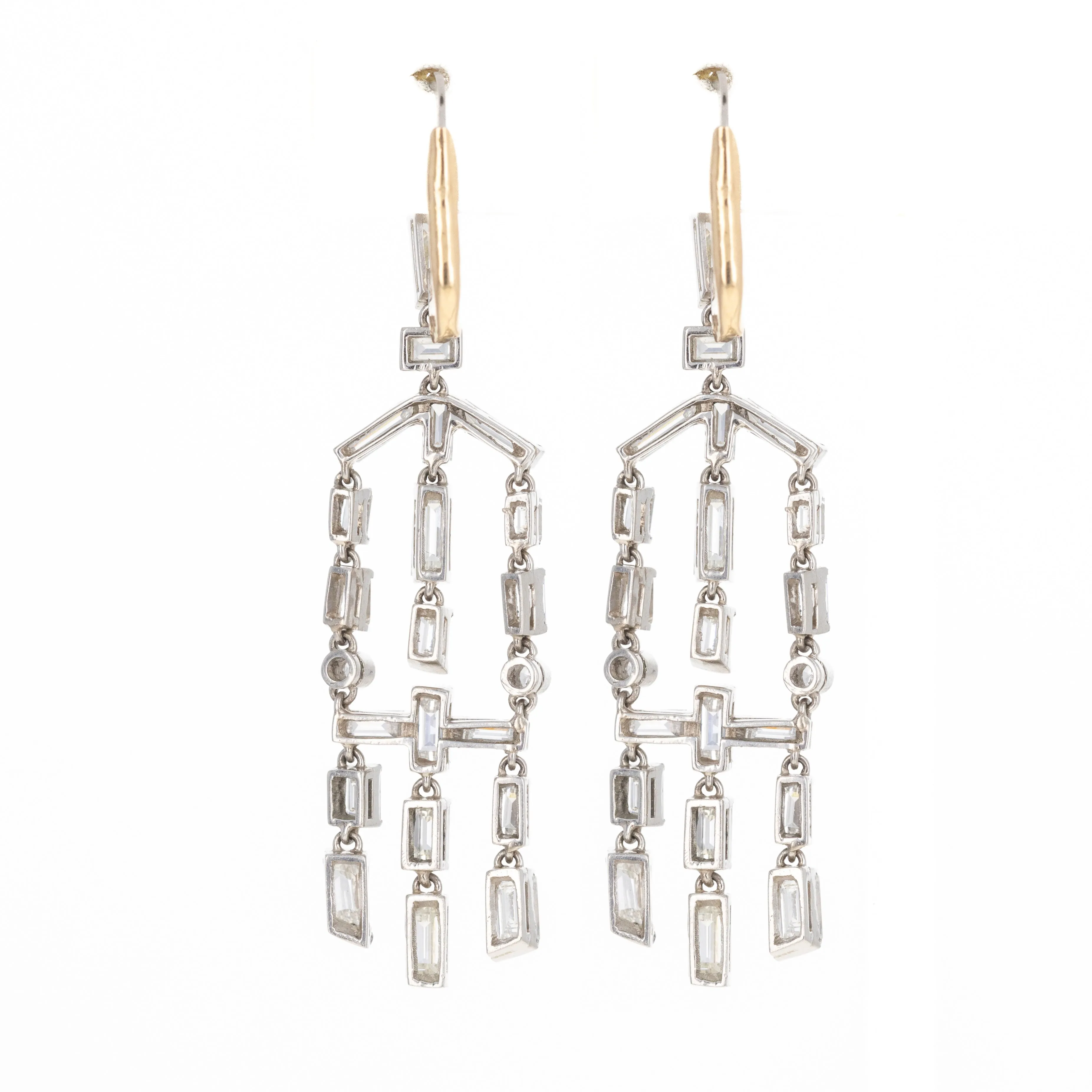 Art Deco Inspired 2.5 Carat Baguette Diamond Chandelier Earrings