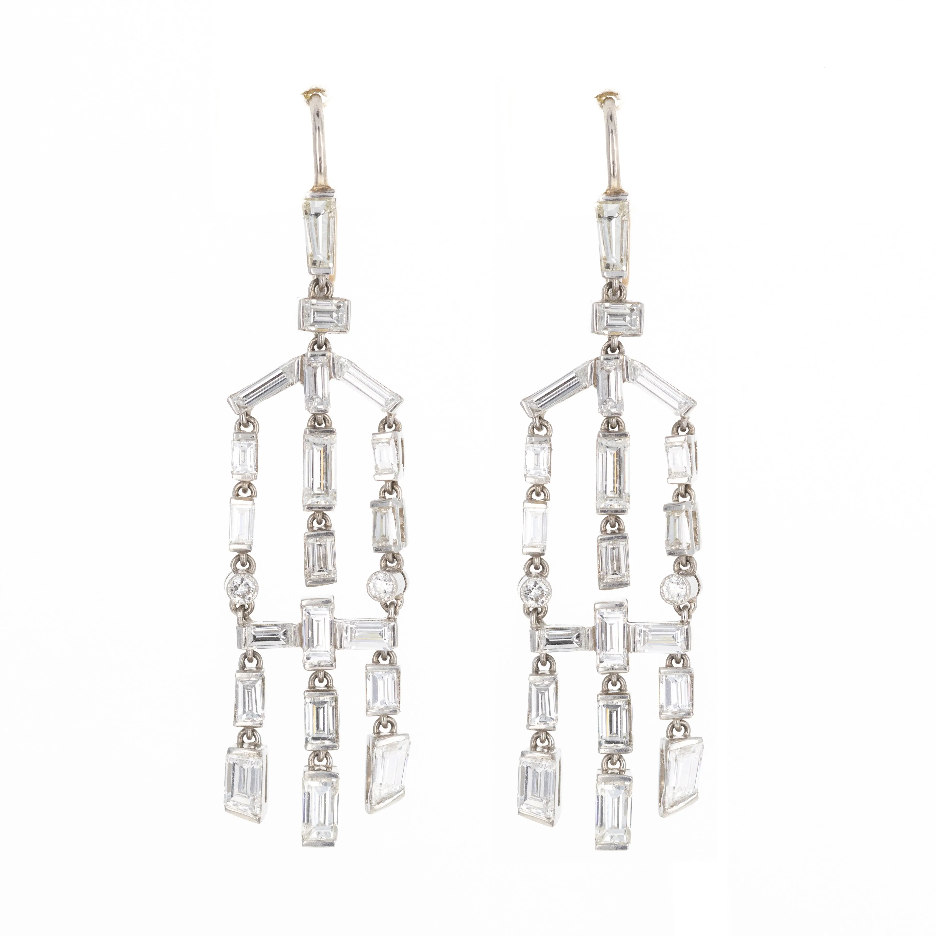 Art Deco Inspired 2.5 Carat Baguette Diamond Chandelier Earrings