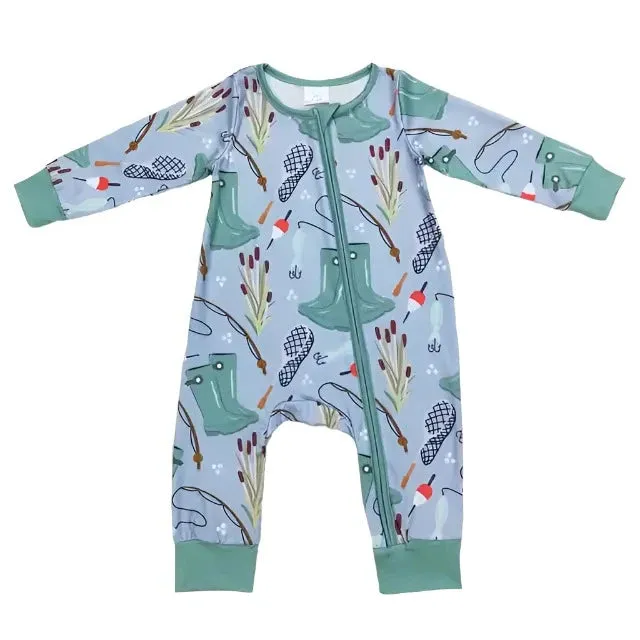 Baby Romper - Boys - Zip - Fishing Boots & Bait Western