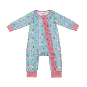 Baby Romper - Girls - Zip - Western Floral Deer Ruffle