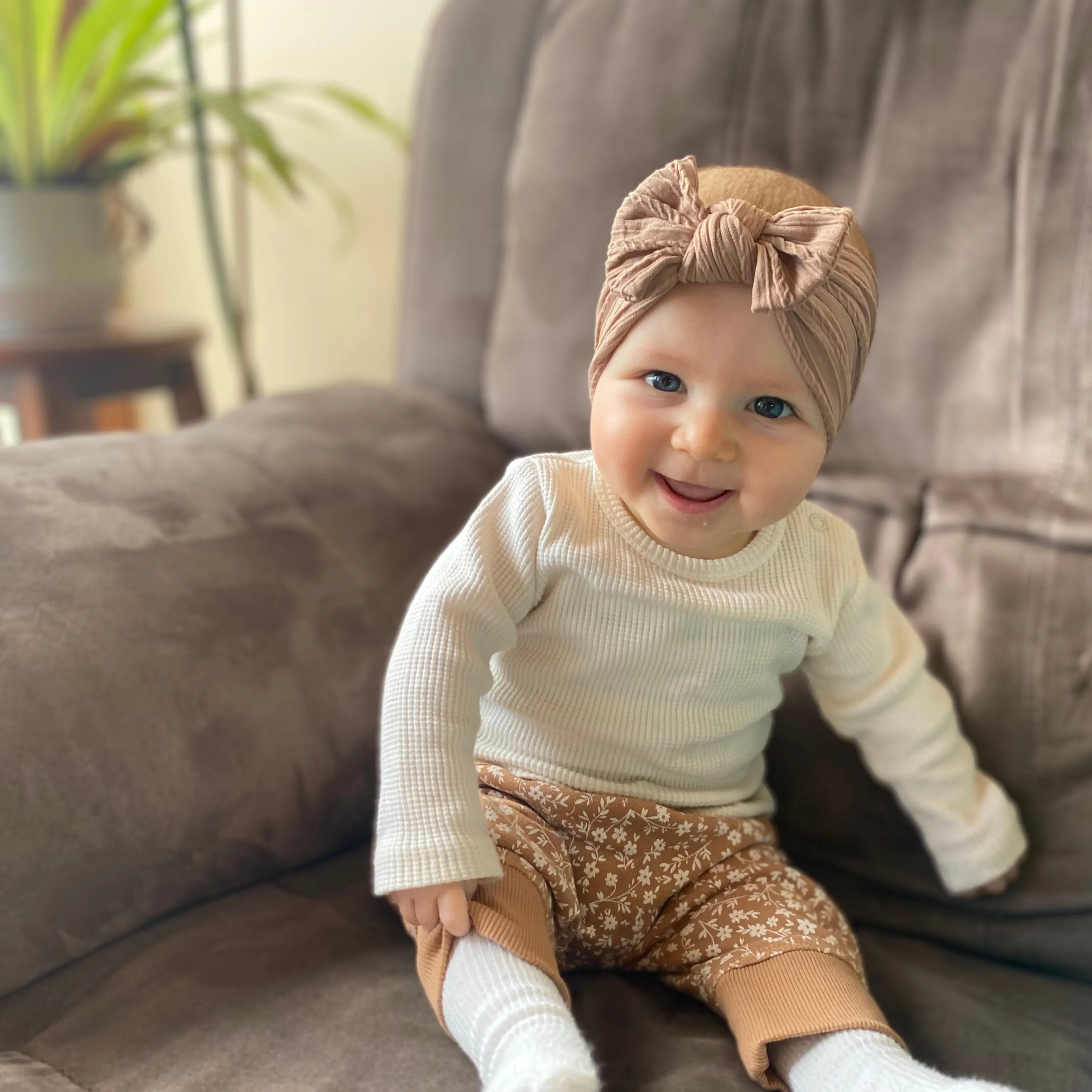 Baby Top Knot Single Bow Headband Grey