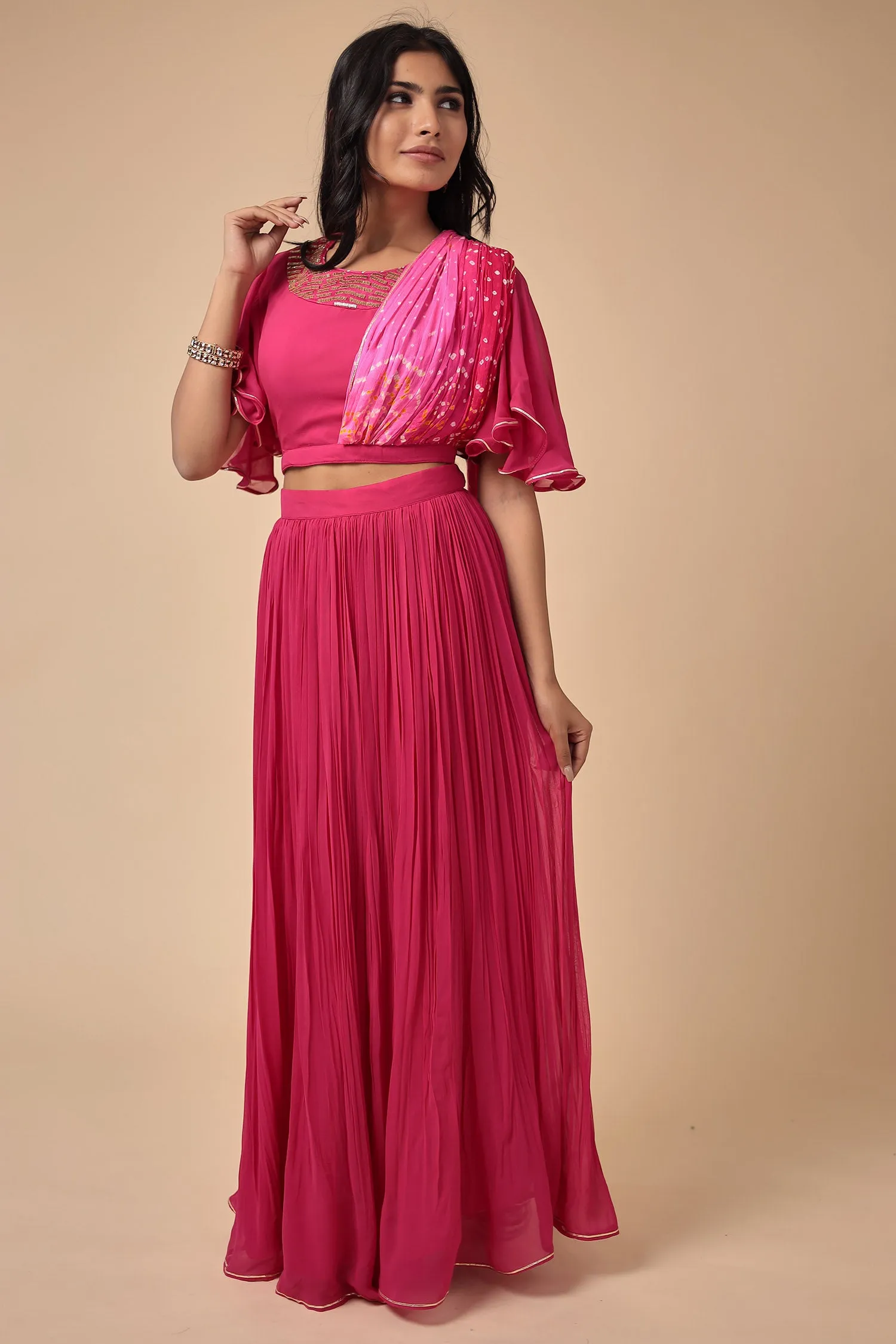 Bandhej Georgette Indowestern with Embroidered work