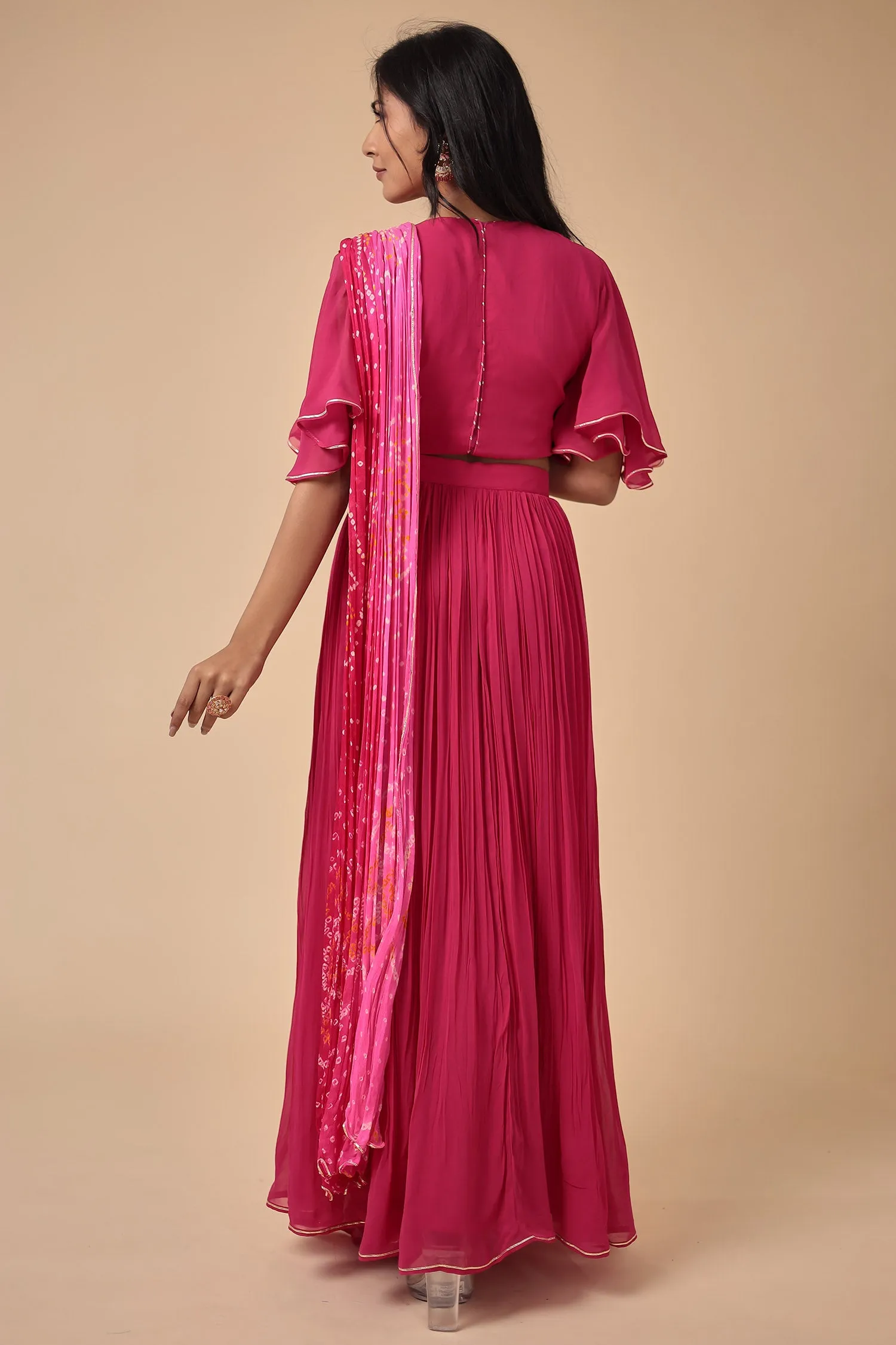 Bandhej Georgette Indowestern with Embroidered work