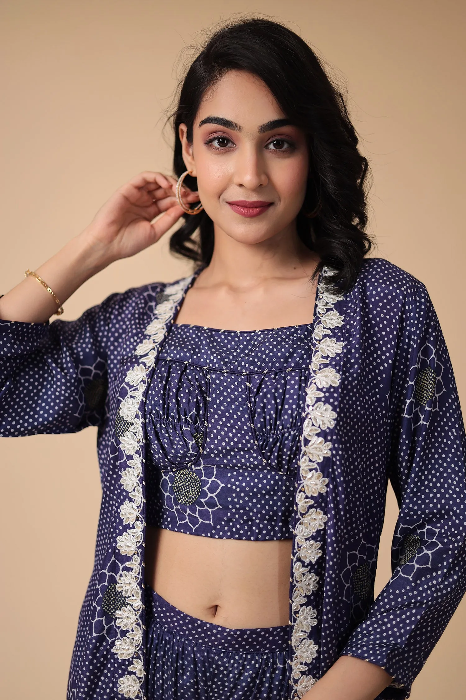 Bandhej Silk Blend Indowestern with Embroidered work.