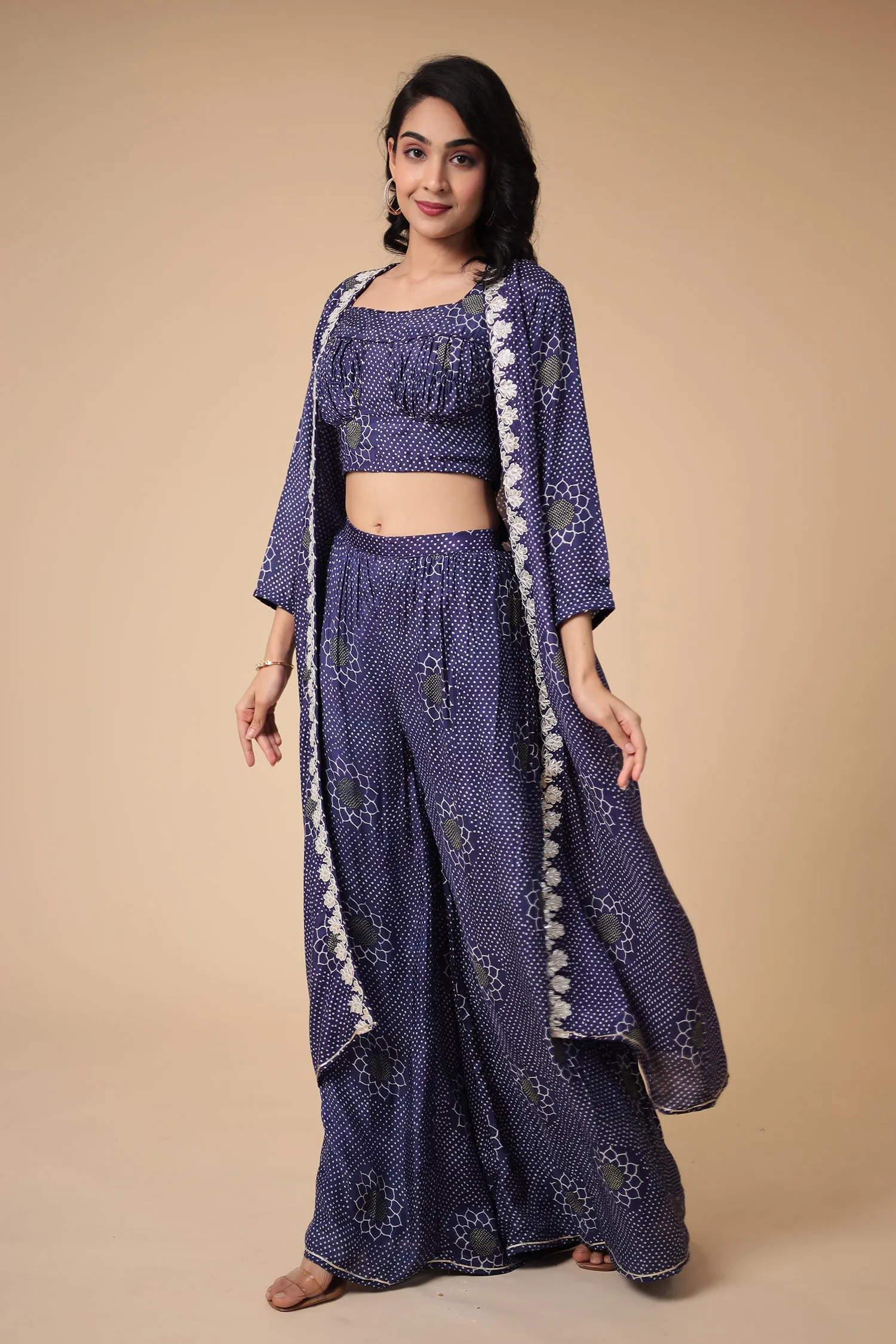 Bandhej Silk Blend Indowestern with Embroidered work.