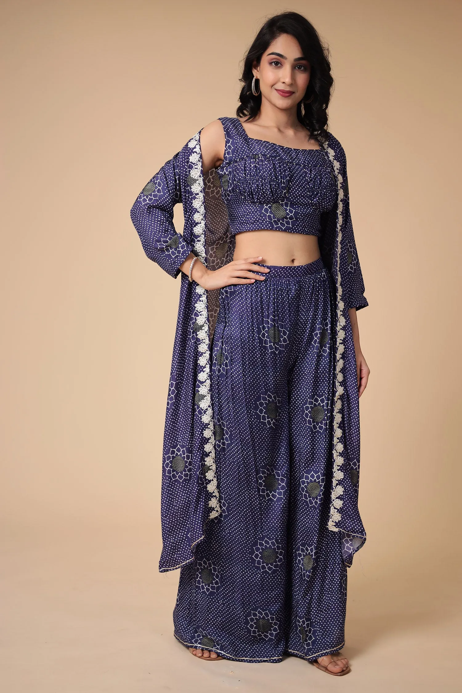 Bandhej Silk Blend Indowestern with Embroidered work.