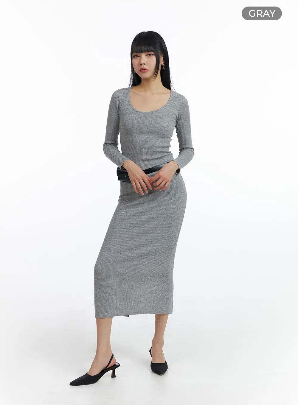 Basic Round Neck Long Sleeve Maxi Dress IM414