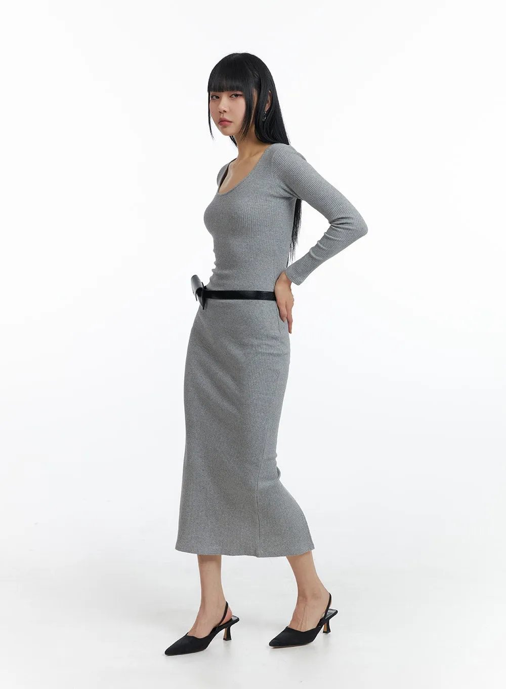 Basic Round Neck Long Sleeve Maxi Dress IM414