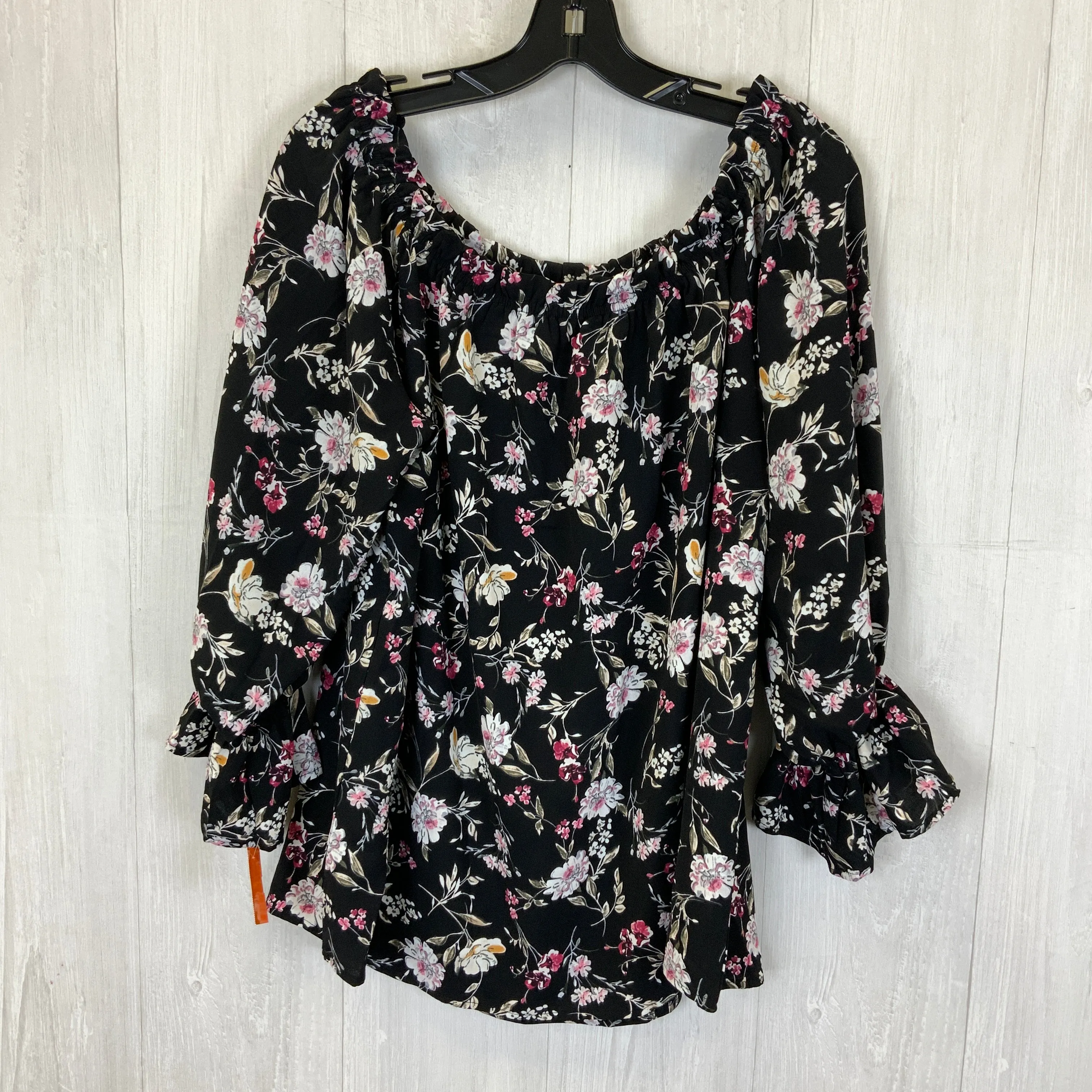 Black Floral Blouse Long Sleeve Clothes Mentor, Size 1x