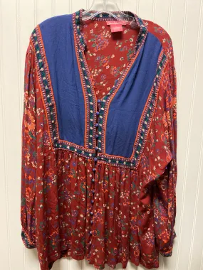 Blouse Long Sleeve By Woman Within In Blue & Red, Size: 2x