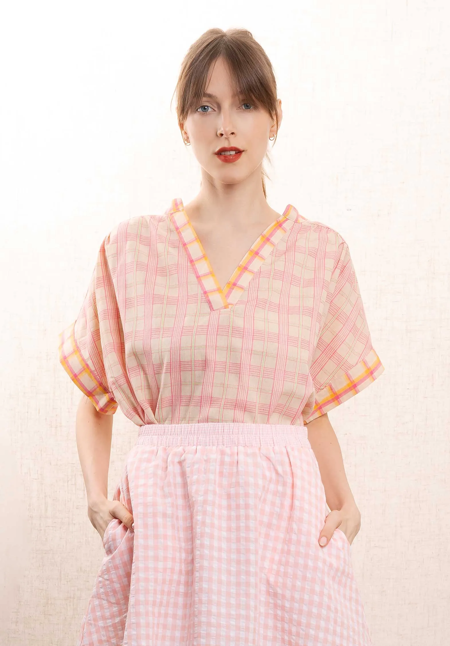 Blouse T1442 Coral-Checks