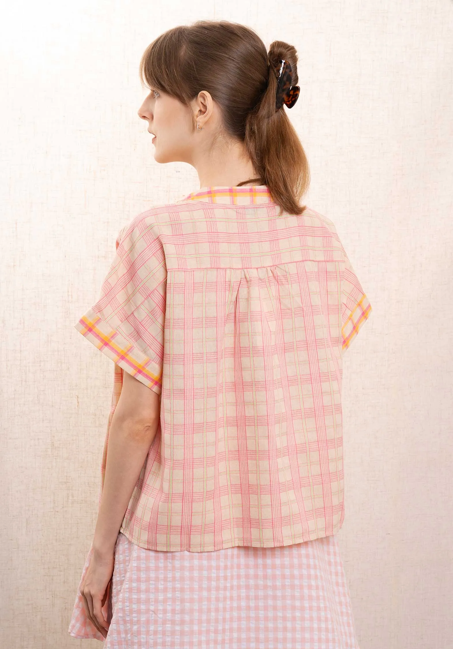 Blouse T1442 Coral-Checks