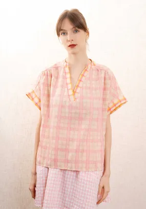 Blouse T1442 Coral-Checks