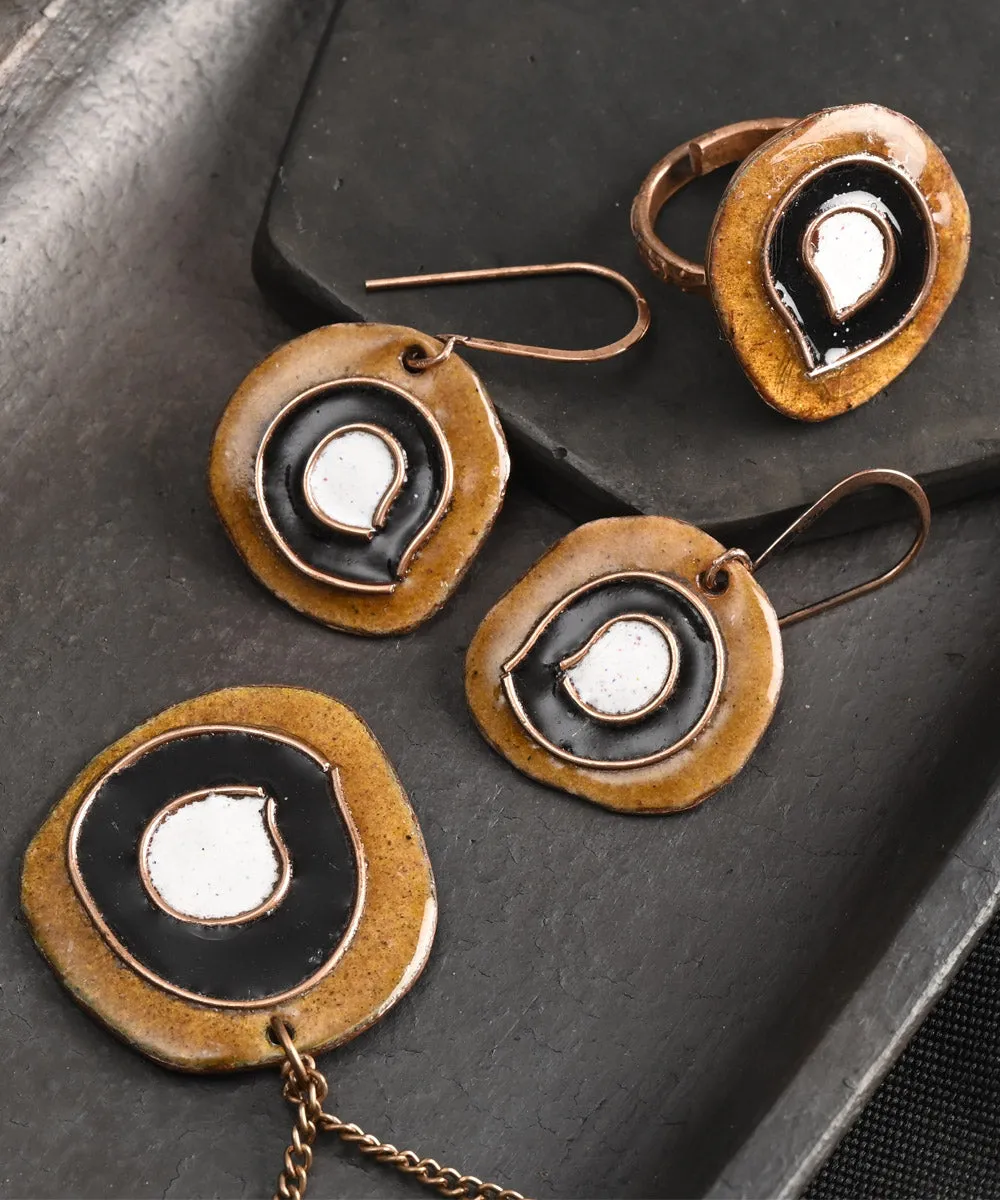 Brown black handcrafted copper enamel jewellery set