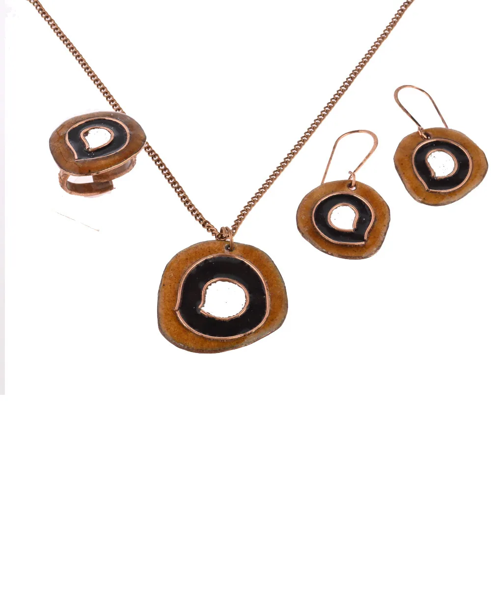 Brown black handcrafted copper enamel jewellery set