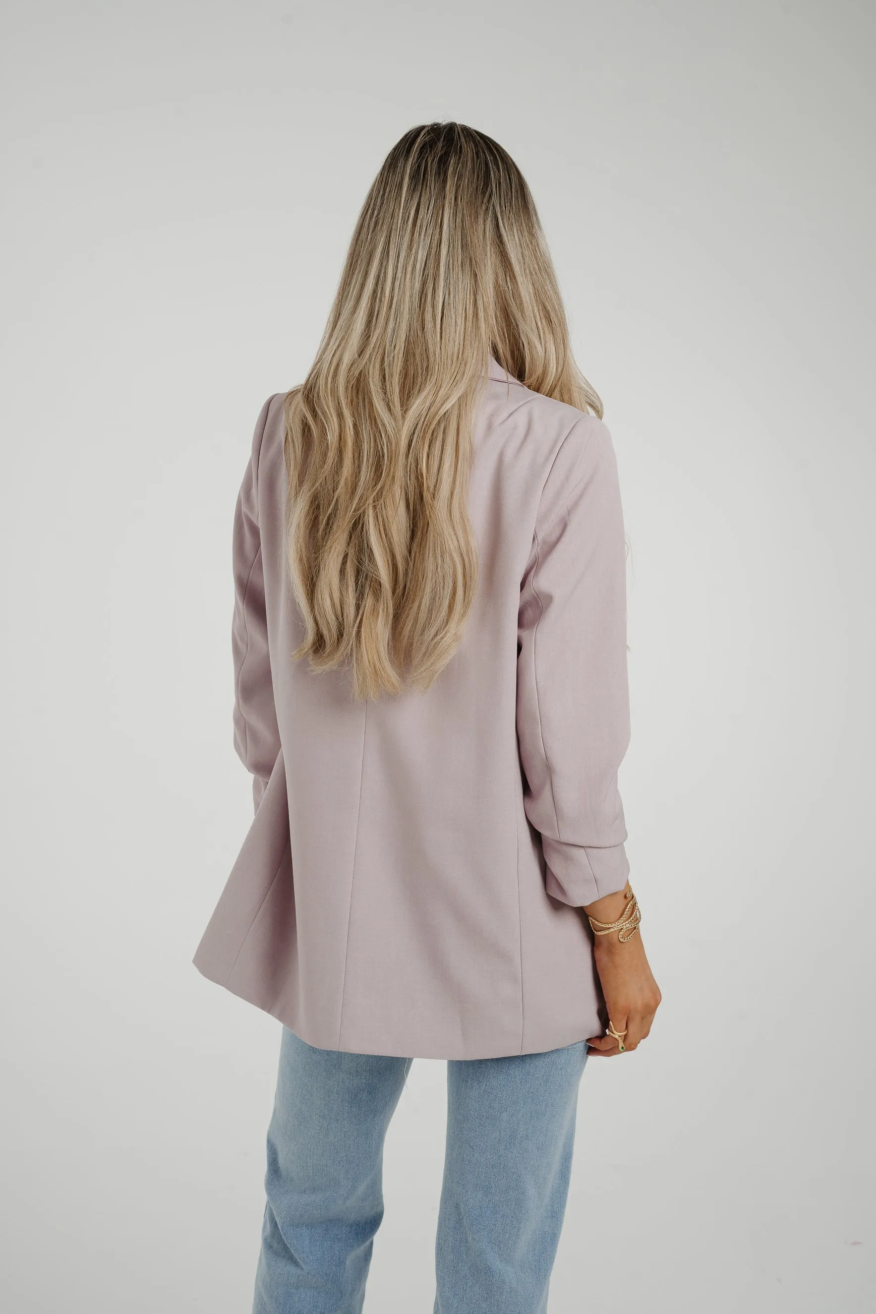 Caitlyn Ruched Sleeve One Button Blazer In Lilac