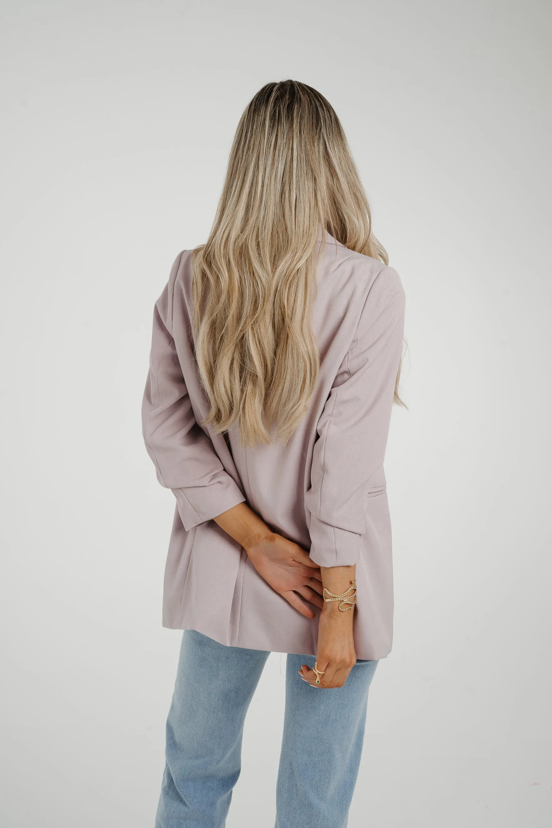 Caitlyn Ruched Sleeve One Button Blazer In Lilac