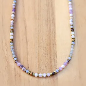 Chevron Amethyst, Kunzite and Labradorite Beaded Gemstone Necklace