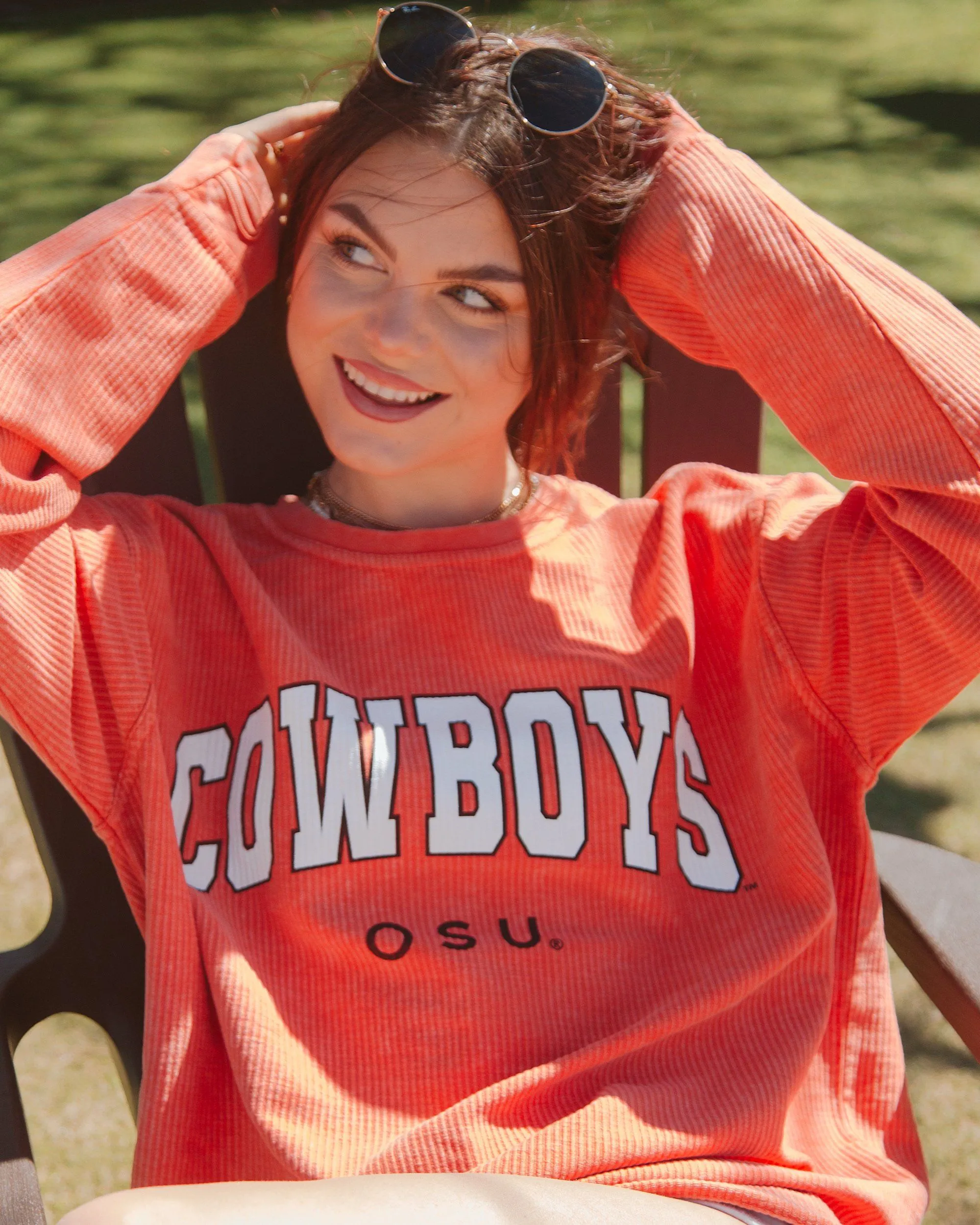 Cowboys Filled Gault Orange Corded Crew Sweatshirt