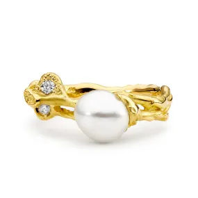 Diamond and Seedless Pearl Freeform Ring