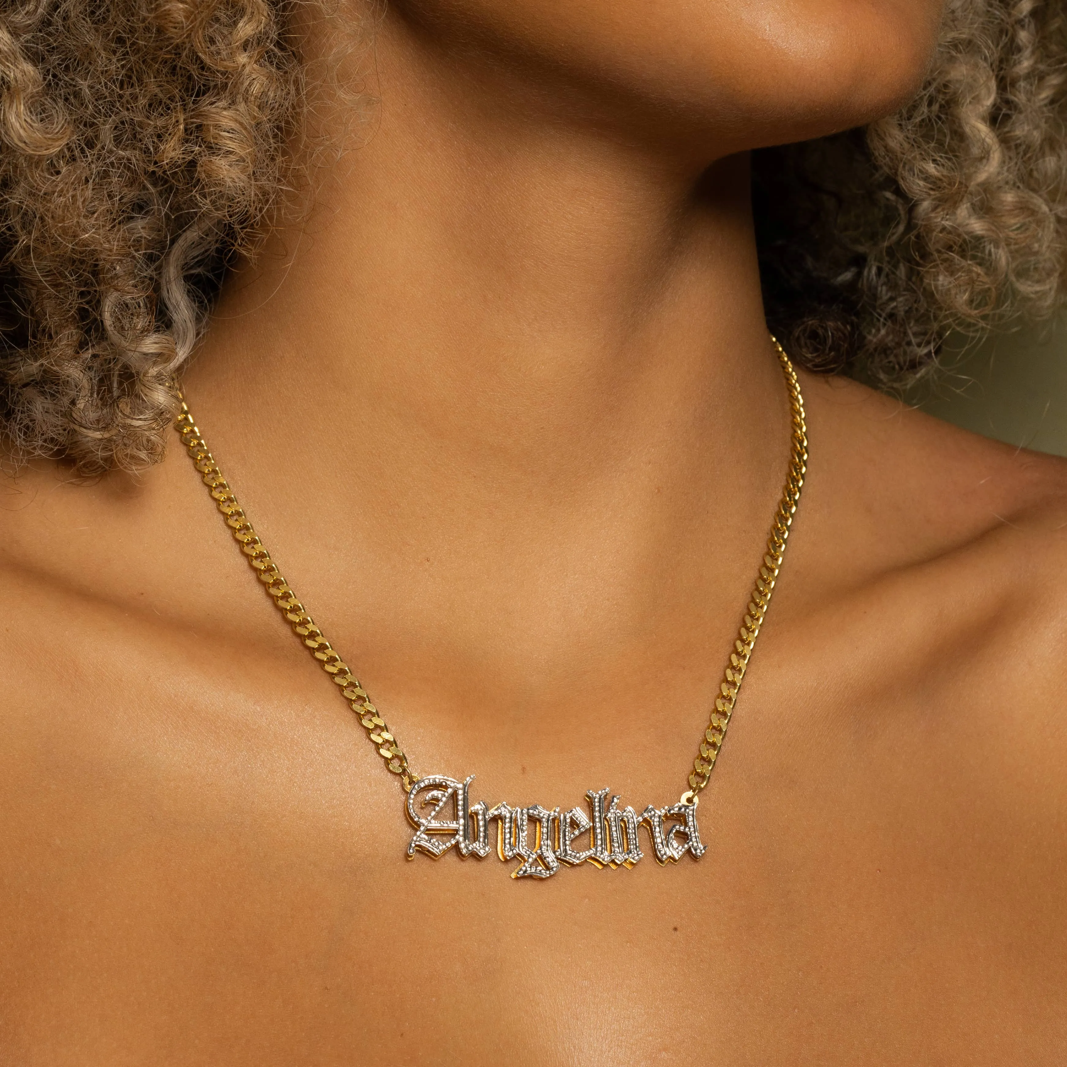 Double Plated Gothic Name Necklace