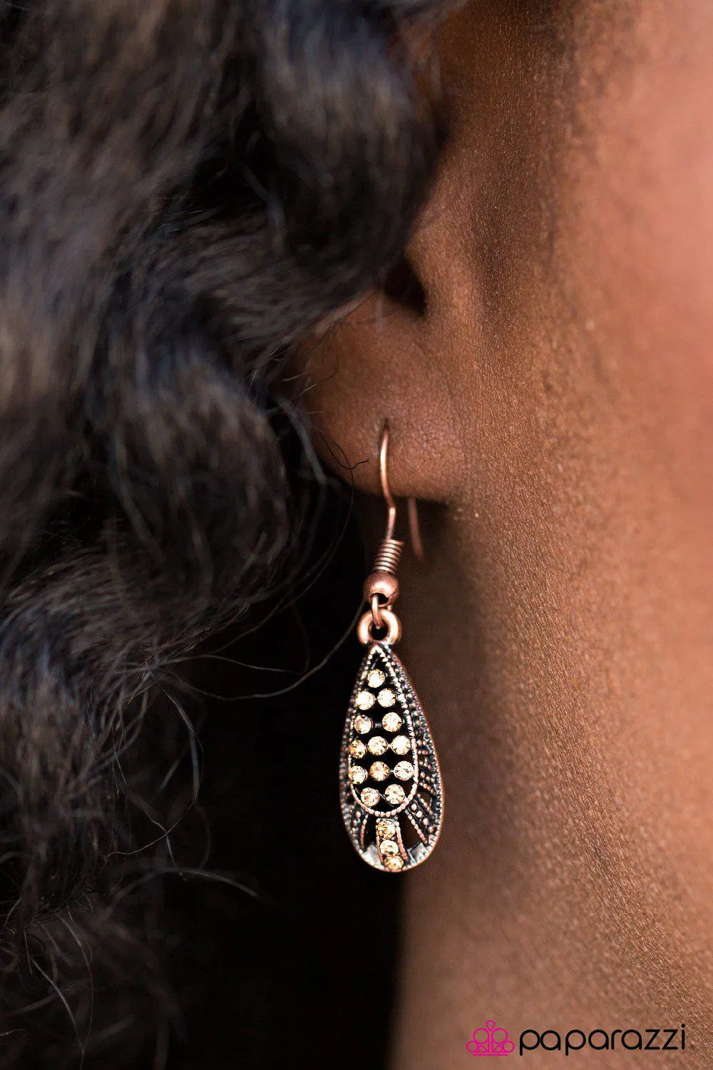 Dropping Perfection Copper Rhinestone Earrings - Paparazzi Accessories