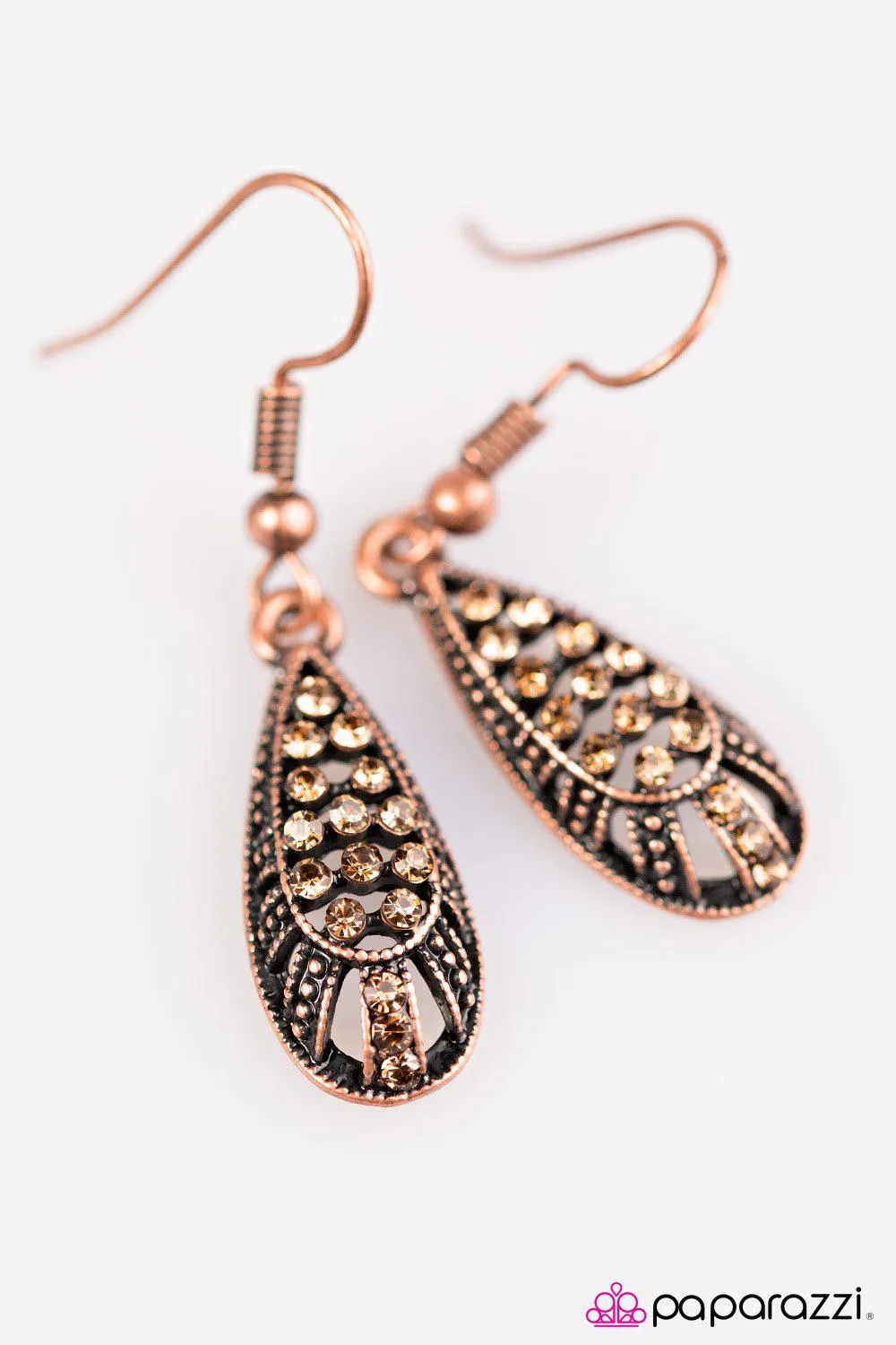 Dropping Perfection Copper Rhinestone Earrings - Paparazzi Accessories