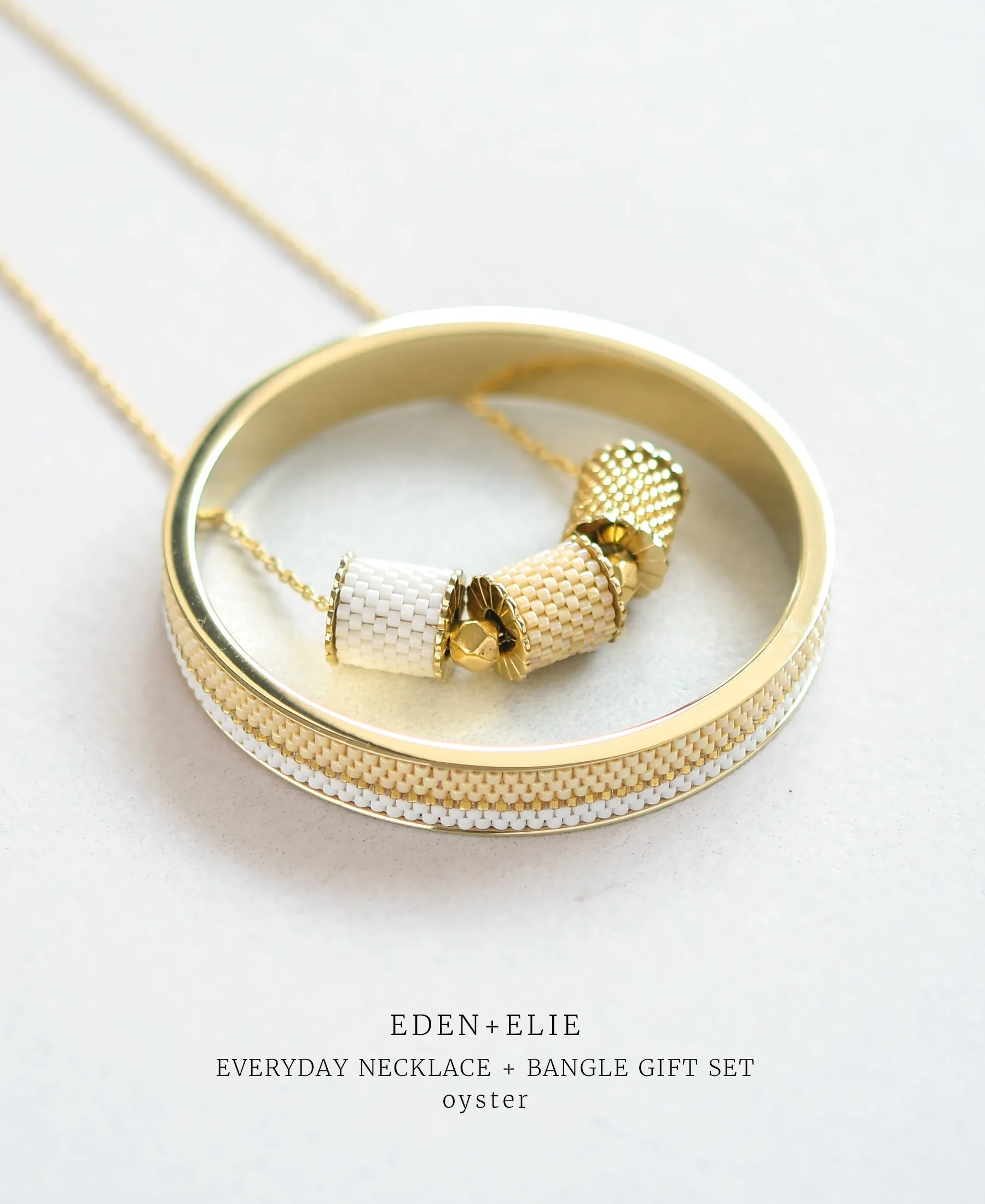 EDEN   ELIE Everyday adjustable length necklace   bangle set - light oyster