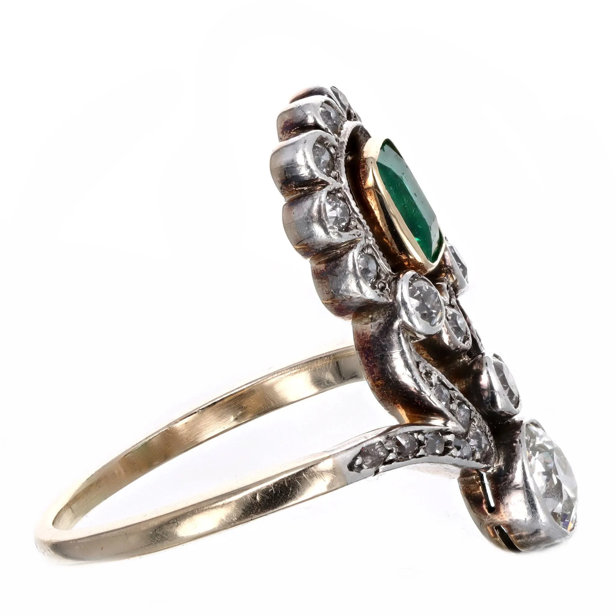 Edwardian 0.55 Carat Natural Emerald Old European Diamond Ring