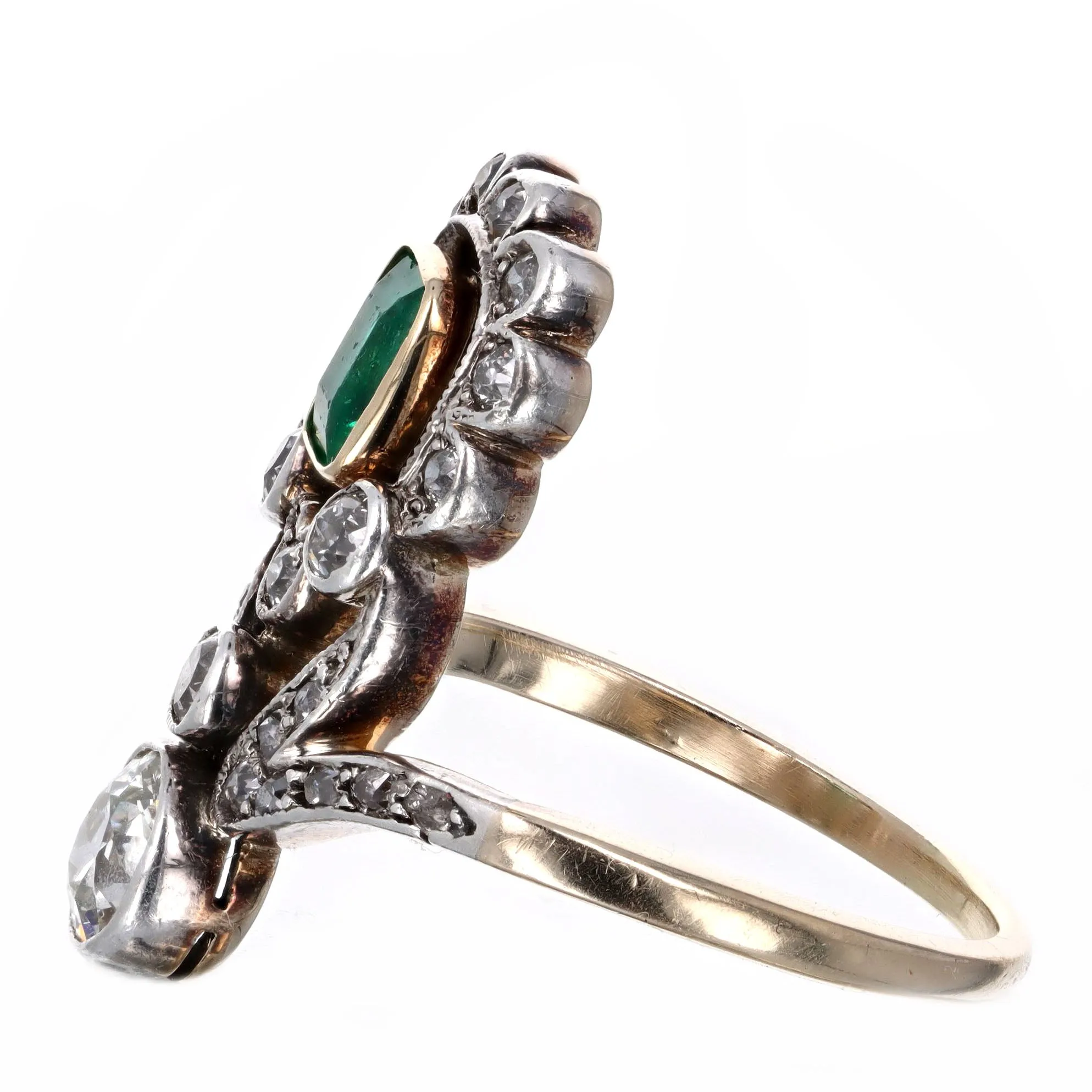 Edwardian 0.55 Carat Natural Emerald Old European Diamond Ring