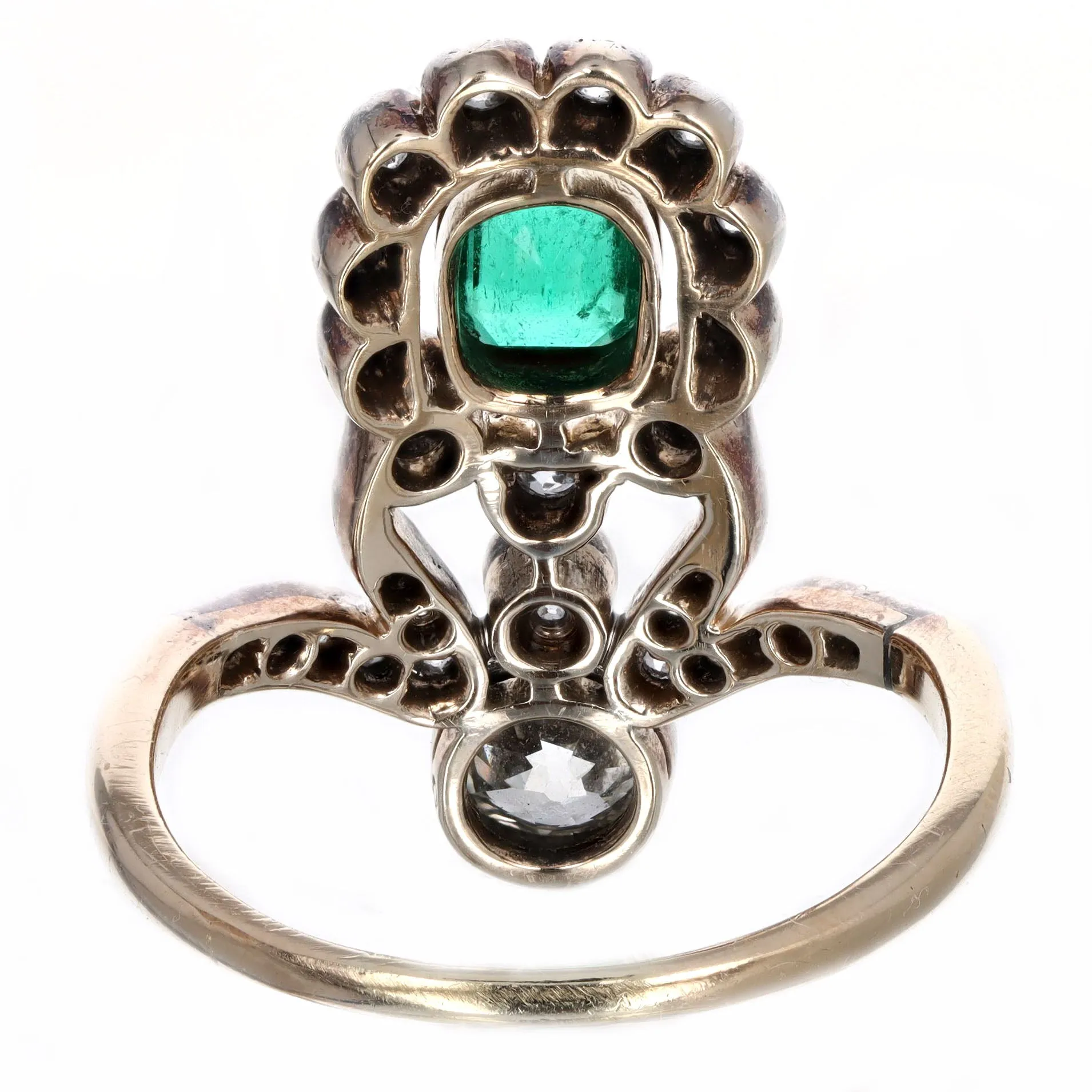 Edwardian 0.55 Carat Natural Emerald Old European Diamond Ring