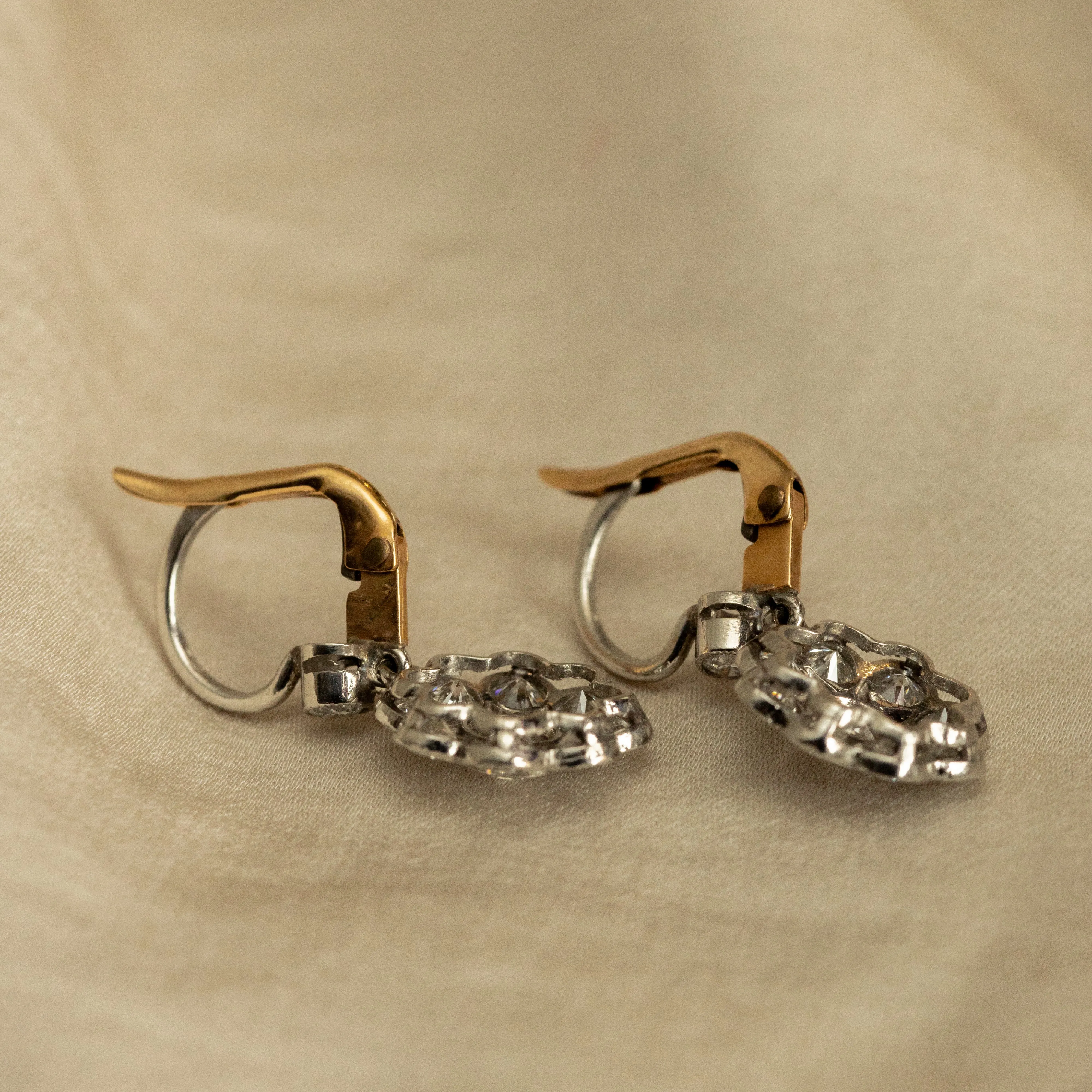 Edwardian Inspired 1.65 Carat Diamond Cluster Drop Earrings