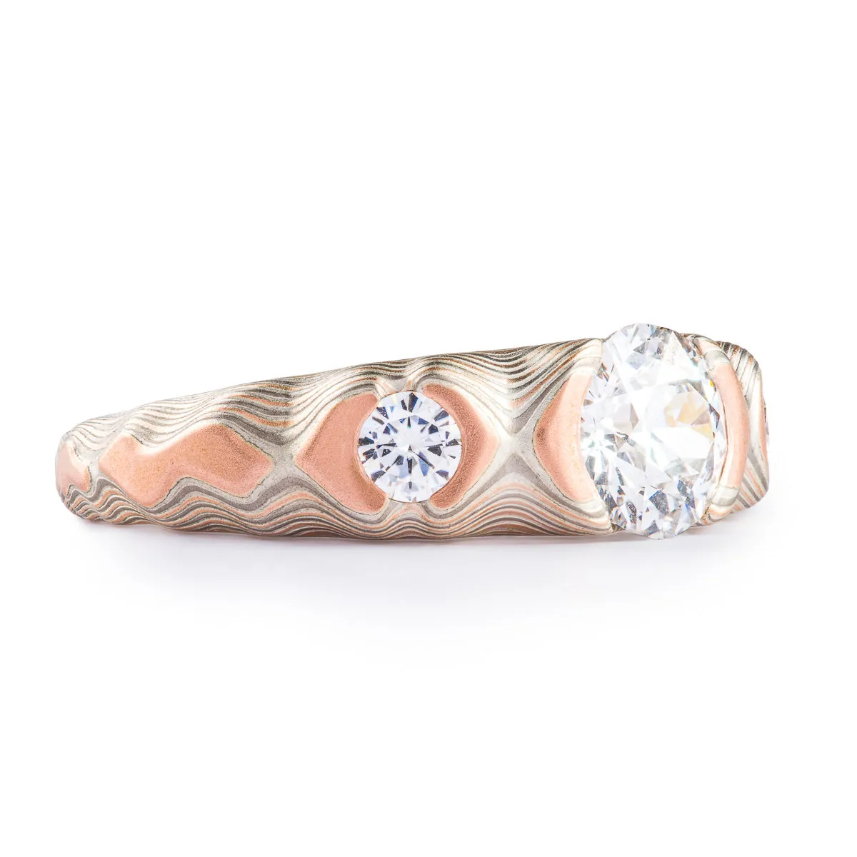 Embers Palette Guri Bori Ring with Cathedral Set Diamond & Moissanite