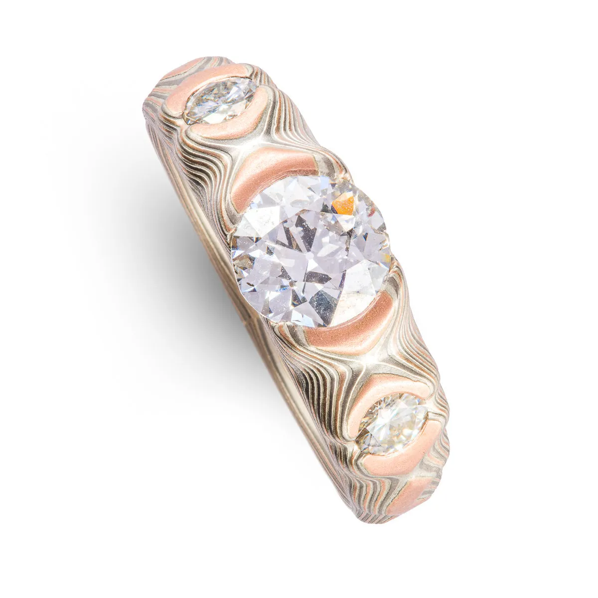 Embers Palette Guri Bori Ring with Cathedral Set Diamond & Moissanite